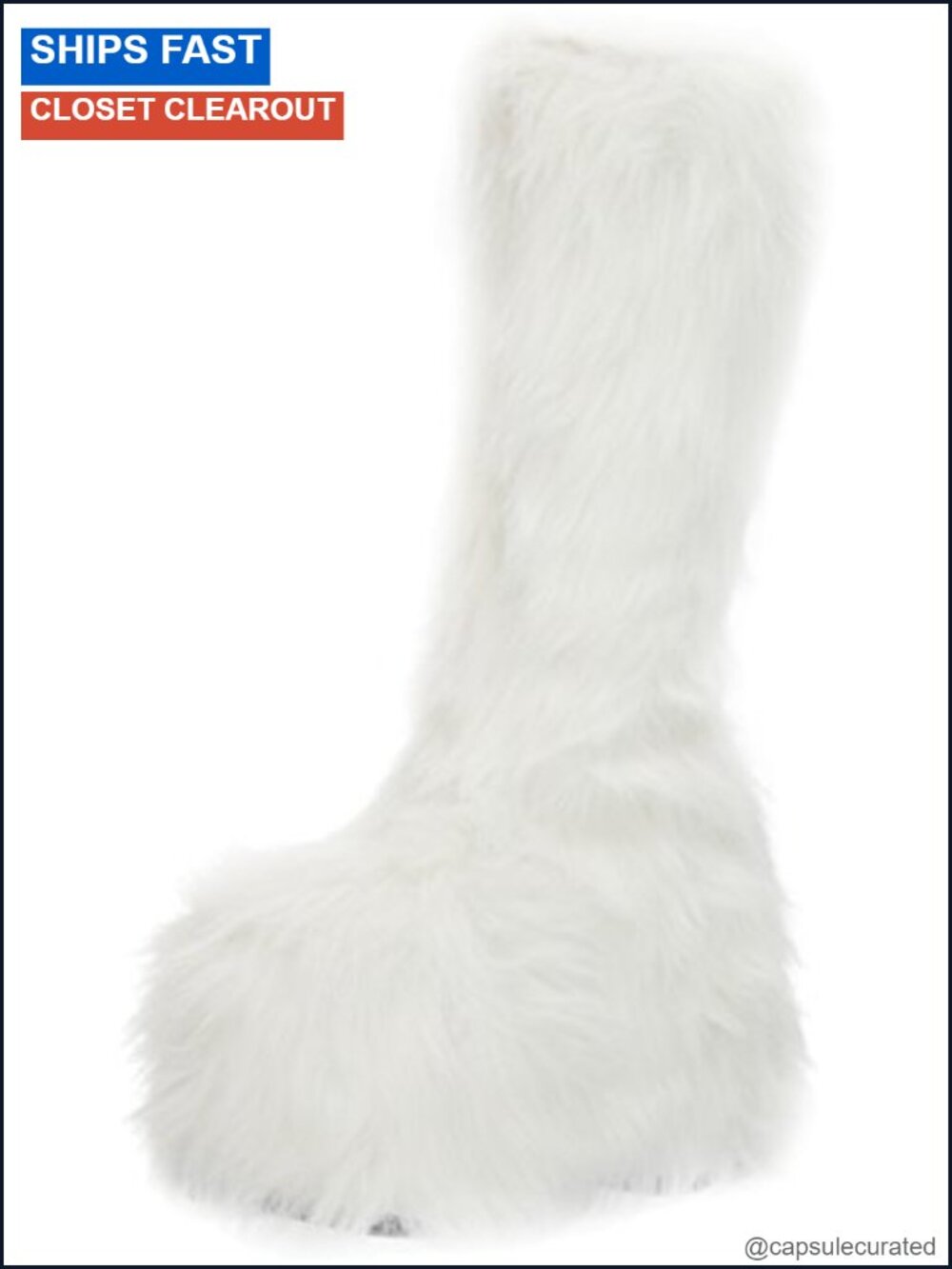 Faux Fur Knee-High Chelsea Boots Round Toe Halloween Rave Shoes